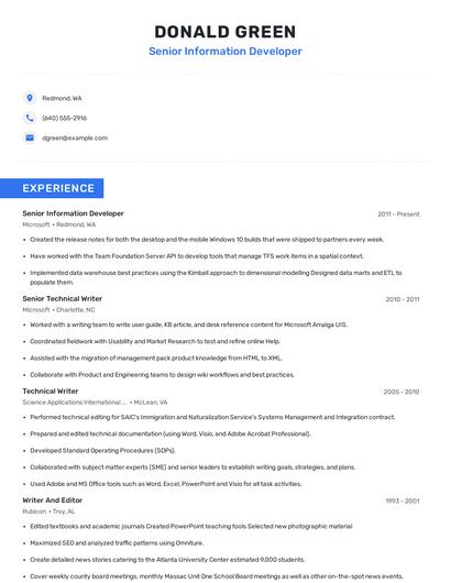 Senior Information Developer Resume