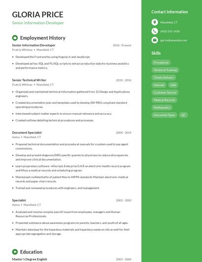 Senior Information Developer Resume