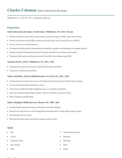 Senior Information Developer Resume