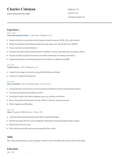 Senior Information Developer Resume