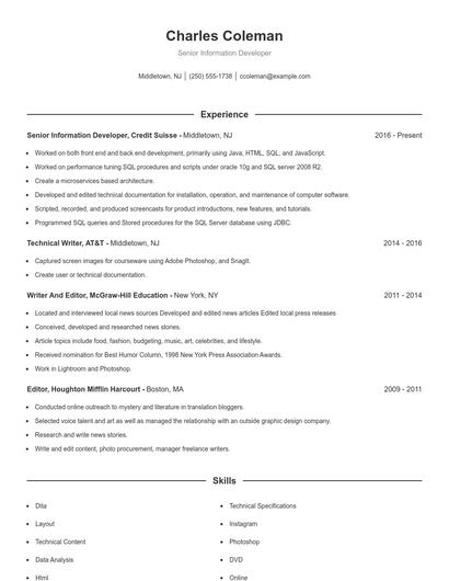 Senior Information Developer Resume