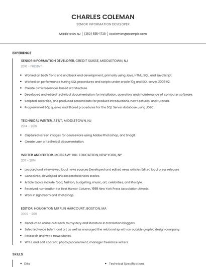 Senior Information Developer Resume