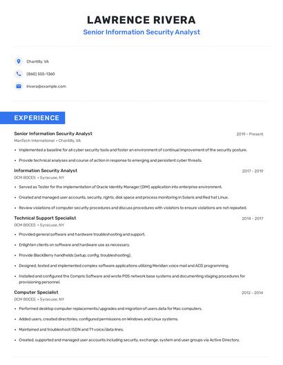 Senior Information Security Analyst Resume