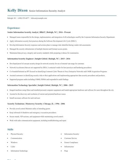 Senior Information Security Analyst Resume