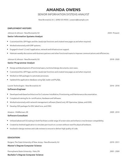 Senior Information Systems Analyst Resume