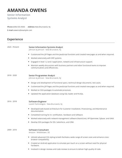 Senior Information Systems Analyst Resume