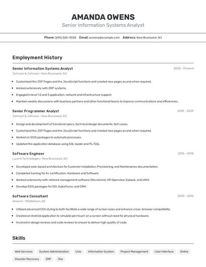 Senior Information Systems Analyst Resume