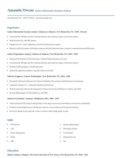 Senior Information Systems Analyst Resume