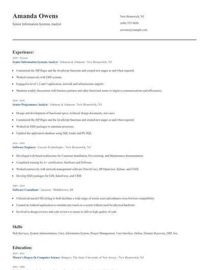 Senior Information Systems Analyst Resume