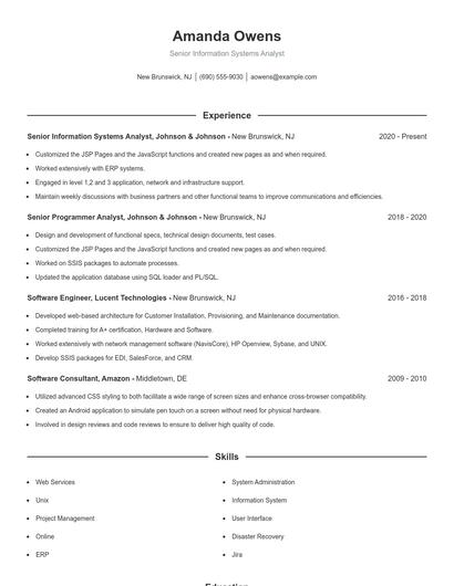 Senior Information Systems Analyst Resume