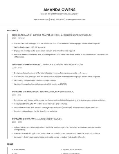 Senior Information Systems Analyst Resume