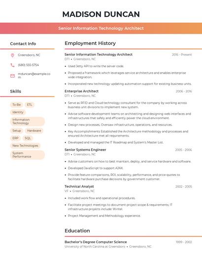 Senior Information Technology Architect Resume