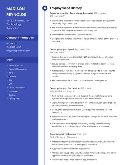 Senior Information Technology Specialist Resume