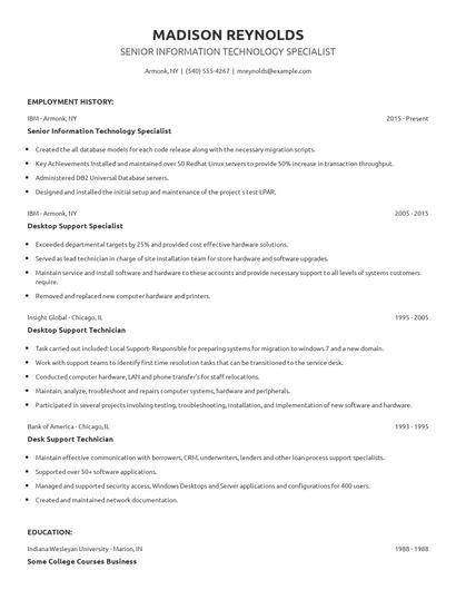 Senior Information Technology Specialist Resume