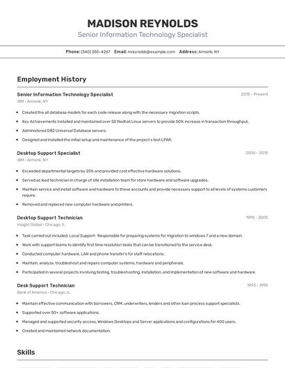 Senior Information Technology Specialist Resume