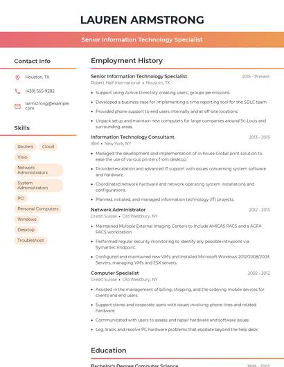 Senior Information Technology Specialist Resume
