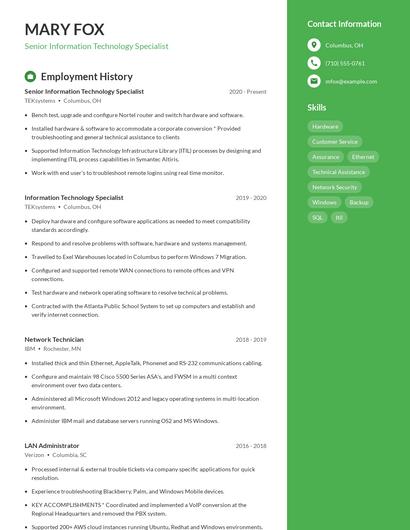 Senior Information Technology Specialist Resume