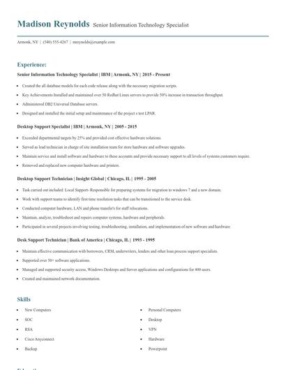 Senior Information Technology Specialist Resume