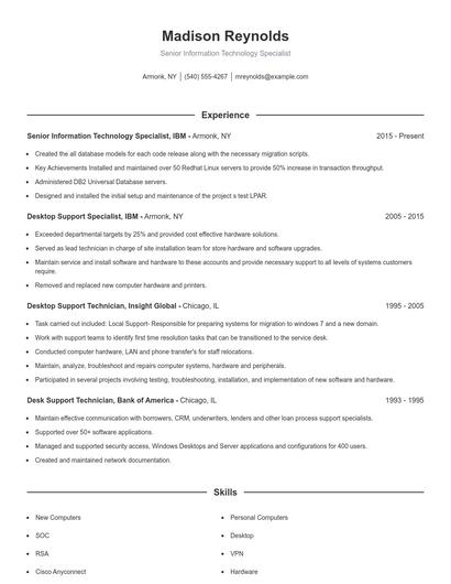 Senior Information Technology Specialist Resume