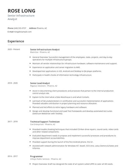 Senior Infrastructure Analyst Resume