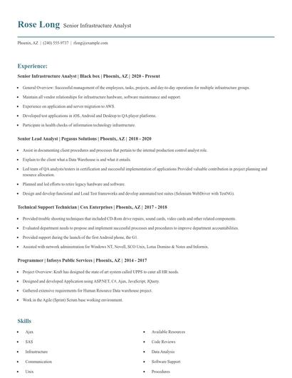Senior Infrastructure Analyst Resume