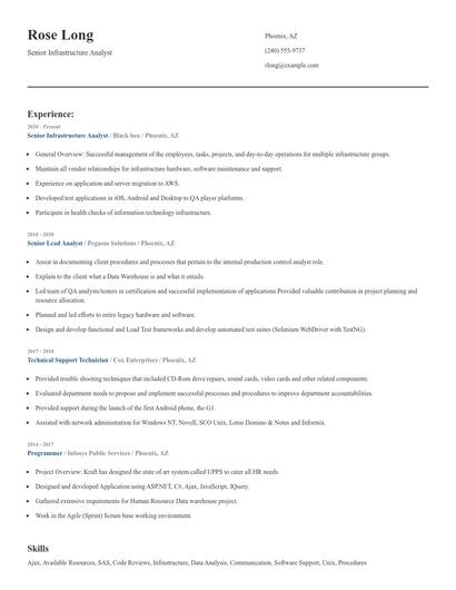 Senior Infrastructure Analyst Resume