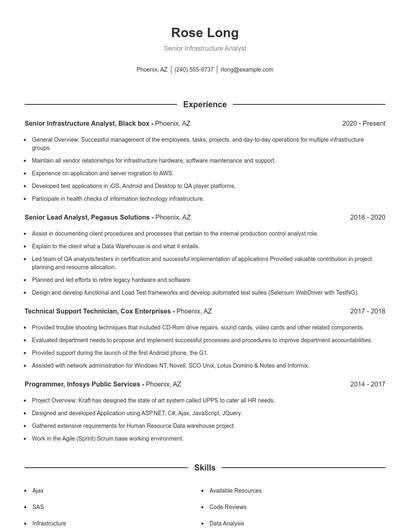 Senior Infrastructure Analyst Resume