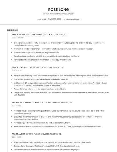 Senior Infrastructure Analyst Resume
