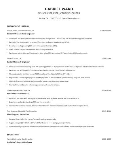 Senior Infrastructure Engineer Resume