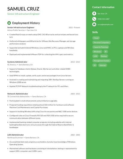 Senior Infrastructure Engineer Resume
