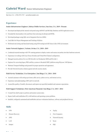 Senior Infrastructure Engineer Resume