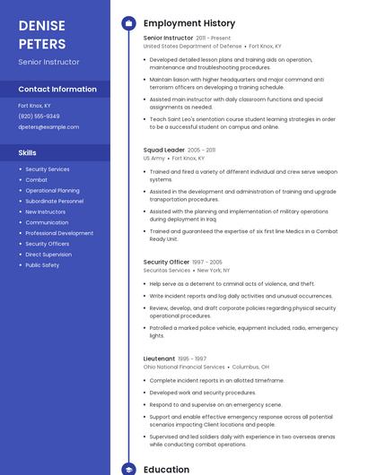 Senior Instructor Resume
