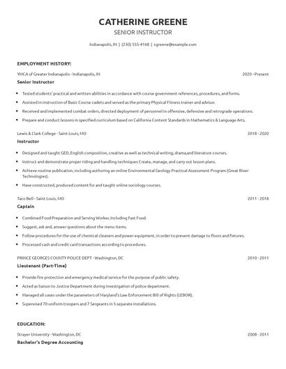 Senior Instructor Resume