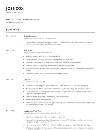 Senior Instructor Resume