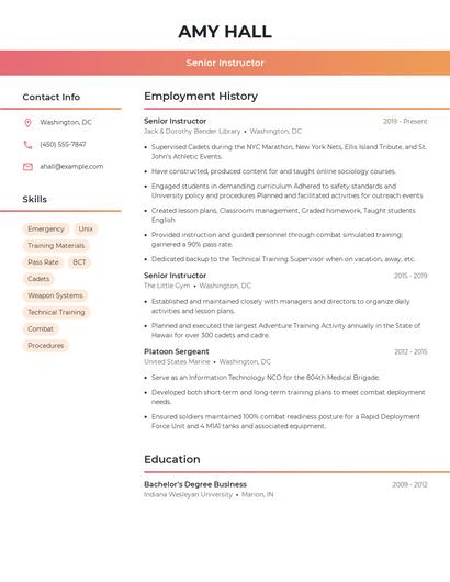 Senior Instructor Resume