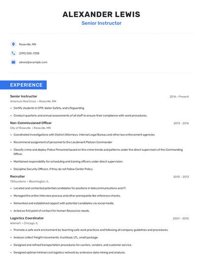 Senior Instructor Resume