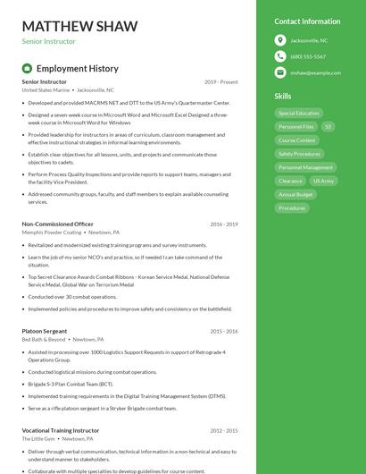 Senior Instructor Resume