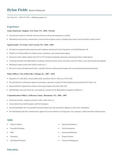 Senior Instructor Resume