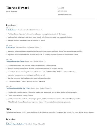 Senior Instructor Resume