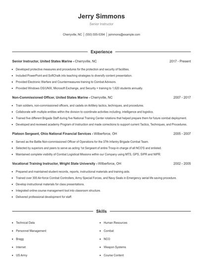 Senior Instructor Resume