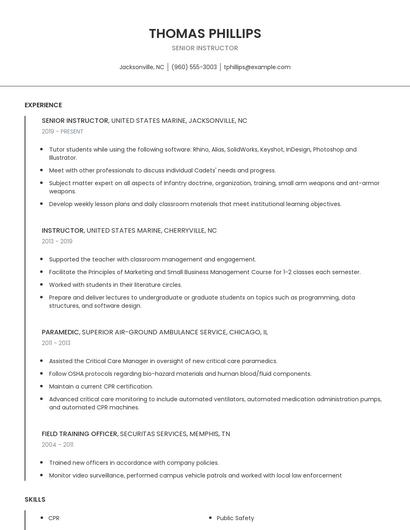 Senior Instructor Resume