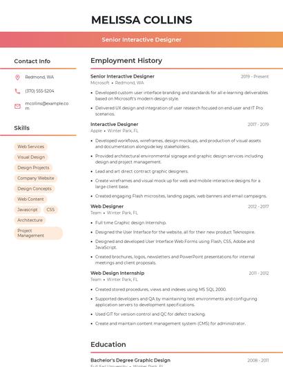 Senior Interactive Designer Resume
