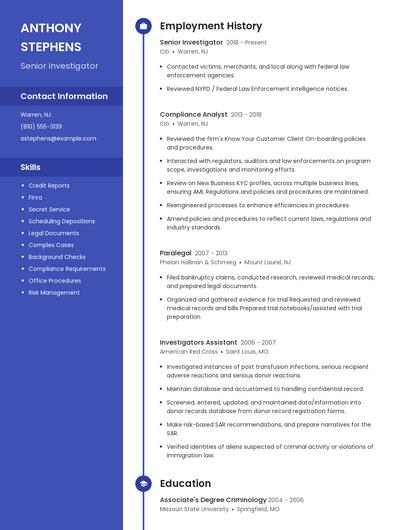 Senior Investigator Resume