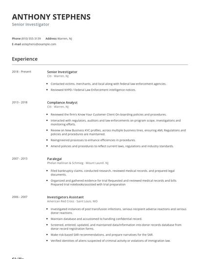 Senior Investigator Resume