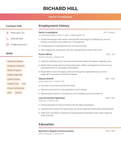 Senior Investigator Resume