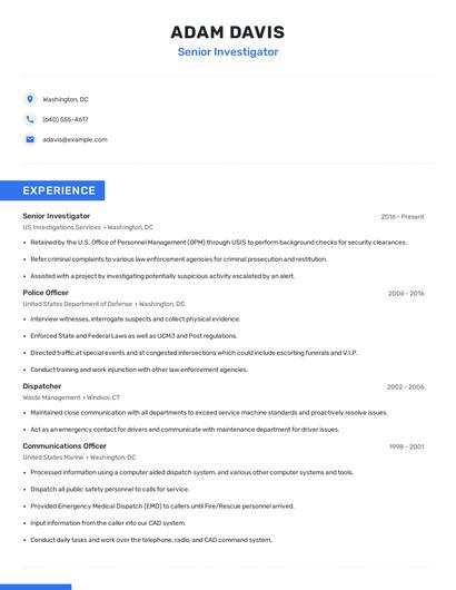 Senior Investigator Resume