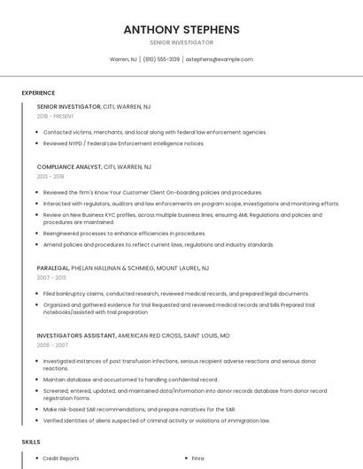 Senior Investigator Resume