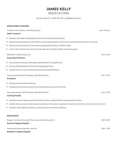 Senior Lecturer Resume