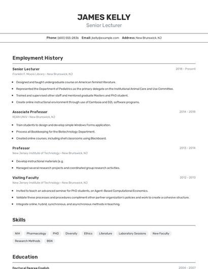 Senior Lecturer Resume