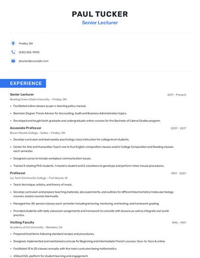 Senior Lecturer Resume